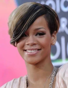 Rihanna’s Pixie With Long Side-Swept Bangs